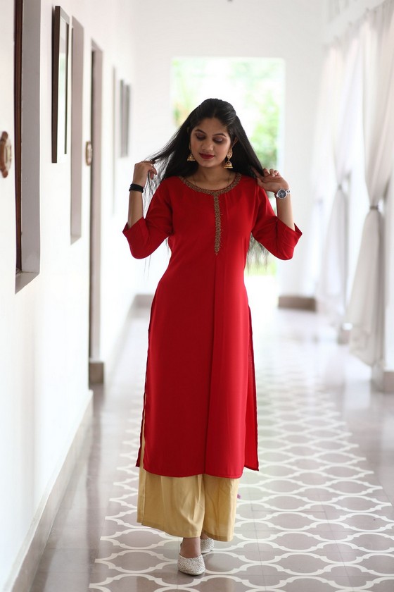 Woman's Soild Color Kurti Kurta for Office and Casual Wear Red - 18 FOREVER  V R FOR U - 3359610